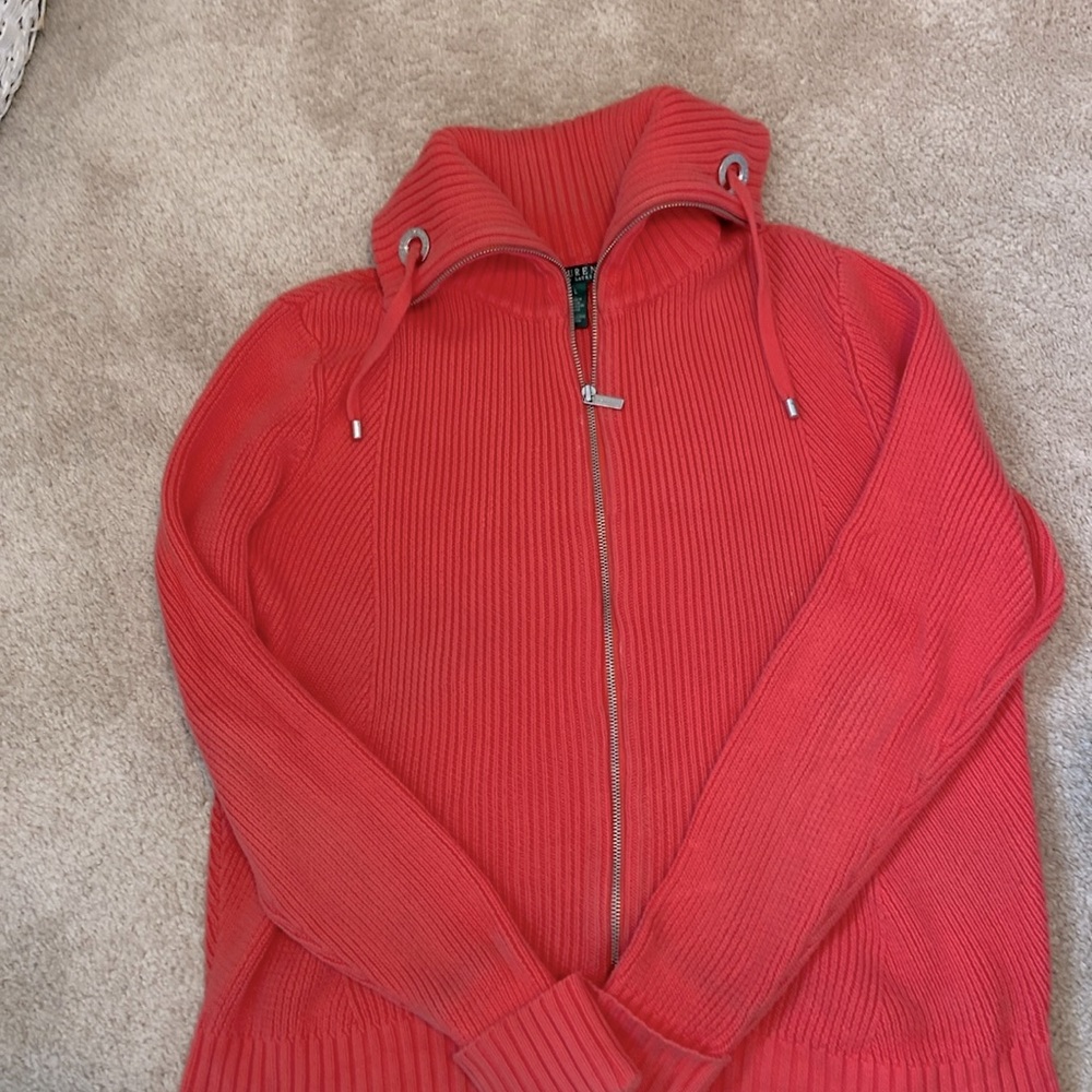 Lauren Ralph Lauren orange zipped cardigan sweater